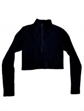 No Boundaries Black Cropped Half Zip Pullover Sweater Ribbed Knit Fleece Top M
